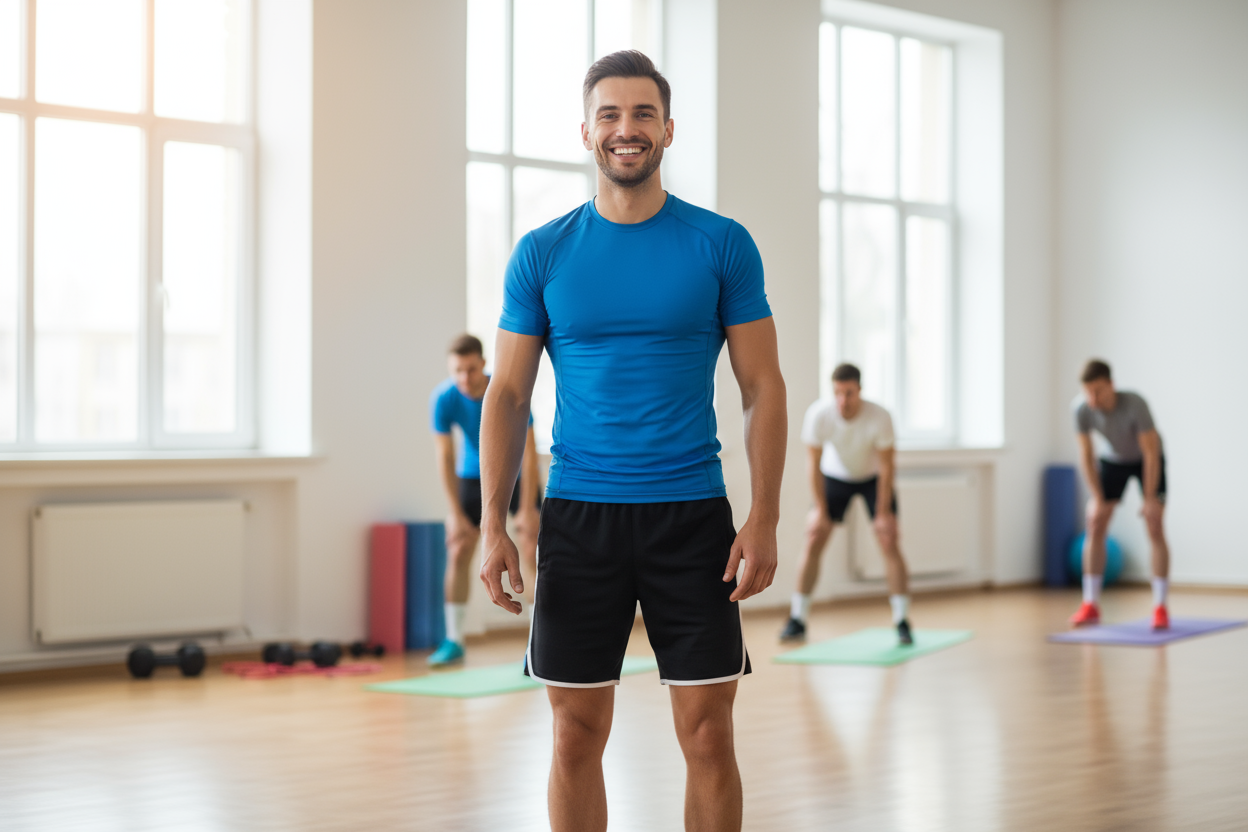 A sport player happy with recovery and no muscle pain 