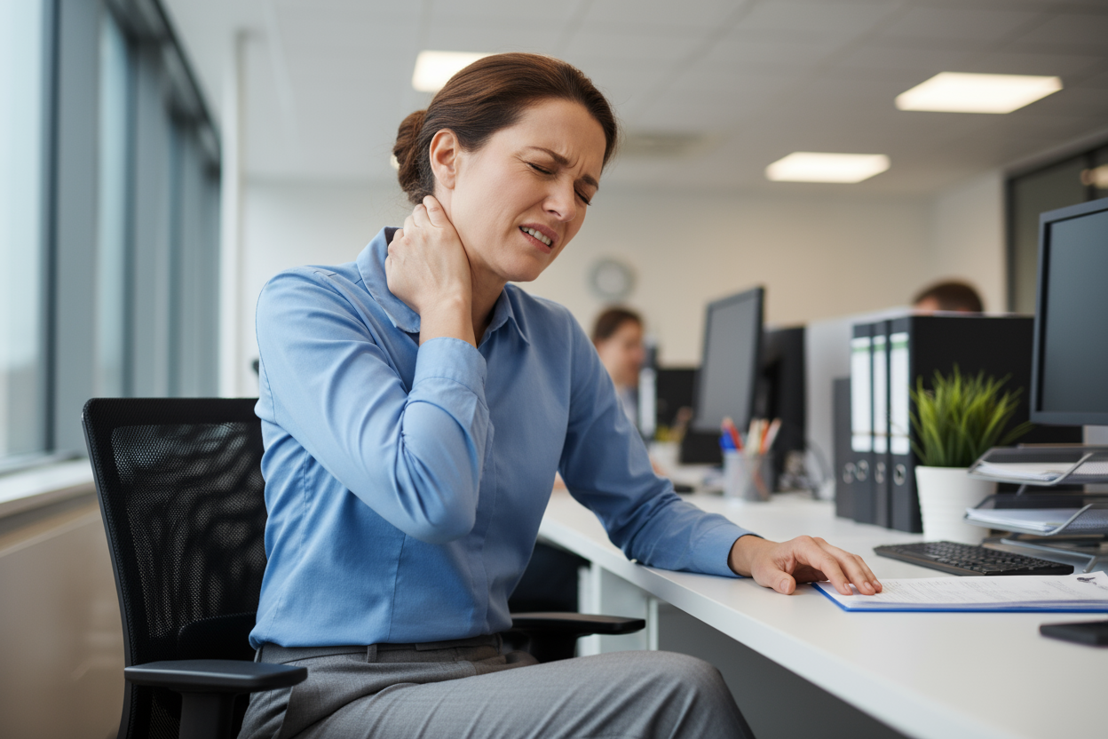 a worker face with neck pain