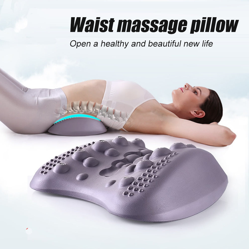 Waist massage pillow with a person lying on it on a white background