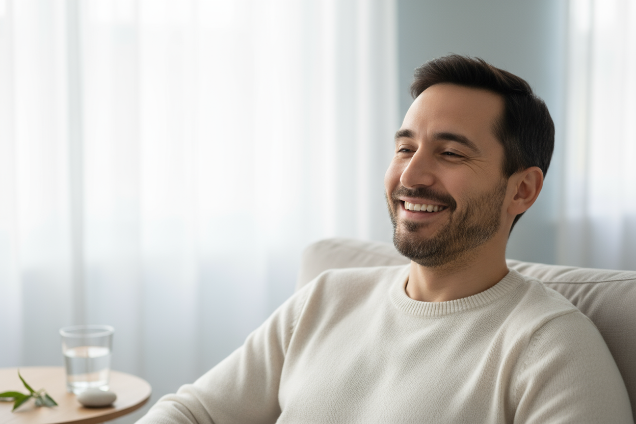 happy man with no migraine