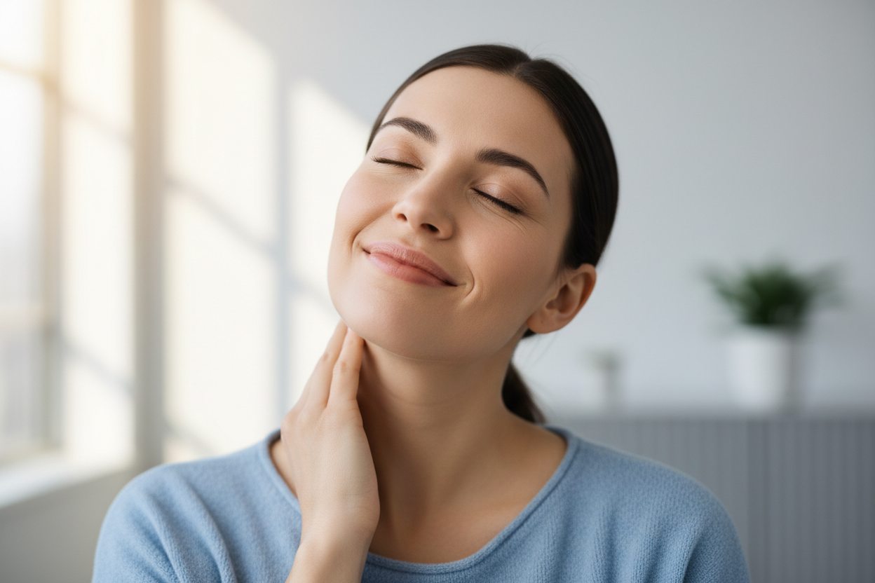 relieve neck pain with happy face